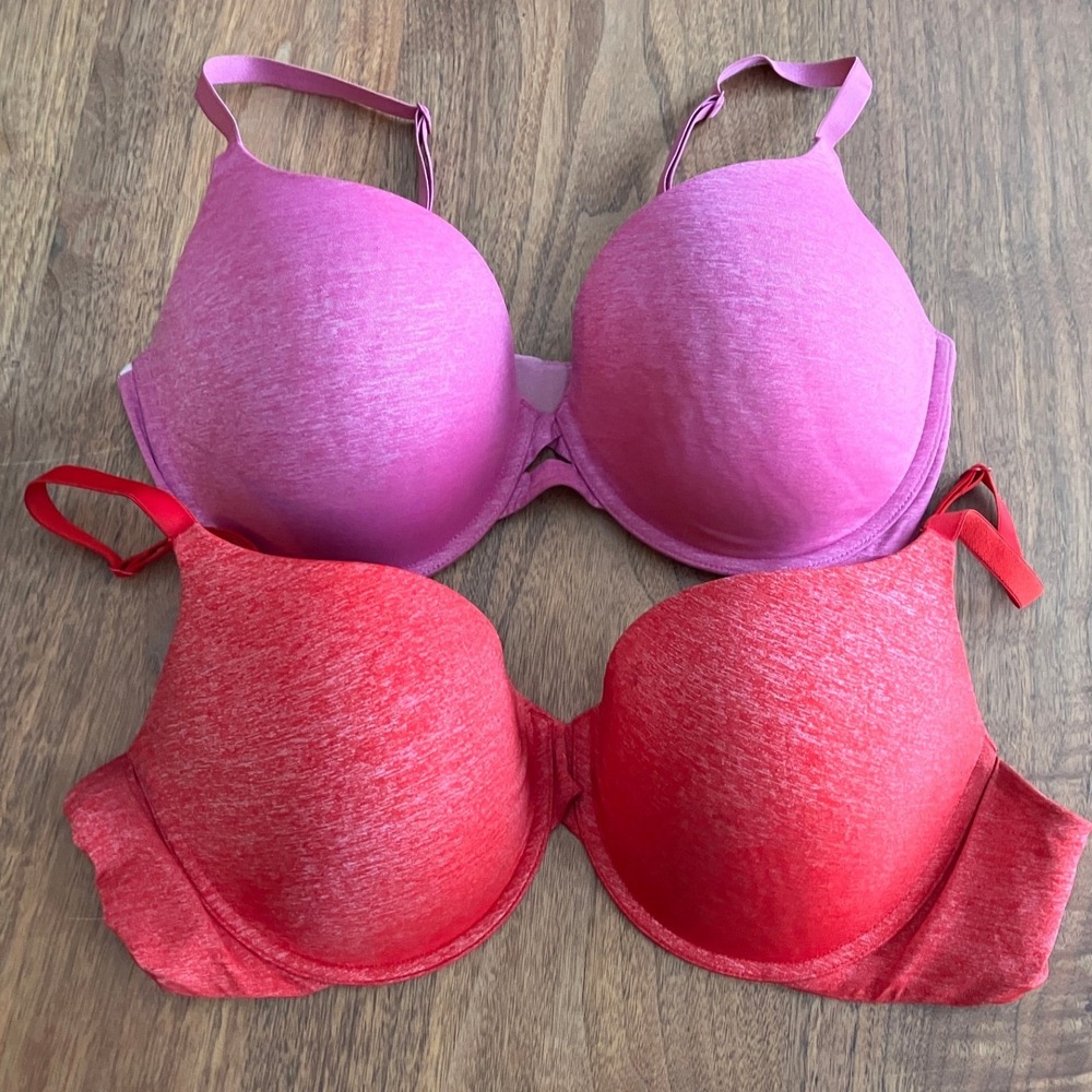 Victoria's Secret 38DD Bra Bundle Pink Red Space Dye Perfect Coverage Semi Demi